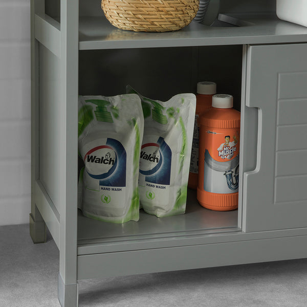 SoBuy Mobile sottolavabo per Bagno con Due antine scorrevoli e ripiano L60*P30*A61 cm Grigio FRG128-SG