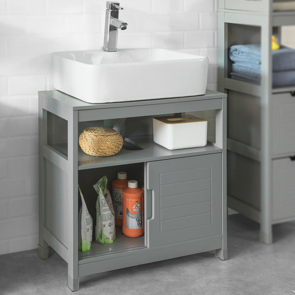 SoBuy Mobile sottolavabo per Bagno con Due antine scorrevoli e ripiano L60*P30*A61 cm Grigio FRG128-SG