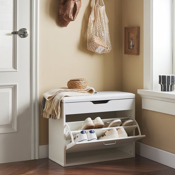 SoBuy Scarpiera salvaspazio Slim, portascarpe salvaspazio Regolabili,scarpiere,scarpiera pieghevole L60*P30*A90 cm, Bianco FSR95-W