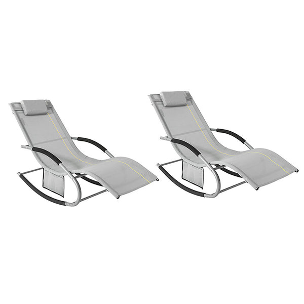 SoBuy 2 X Sdraio da giardino Poltrone a dondolo con poggiatesta e taschina Grigio OGS28-HGX2