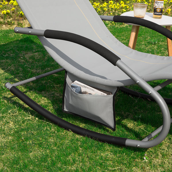 SoBuy 2 X Sdraio da giardino Poltrone a dondolo con poggiatesta e taschina Grigio OGS28-HGX2