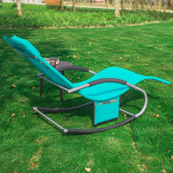 SoBuy Sdraio da giardino Poltrona a dondolo con poggiatesta e taschina Blu OGS28-HB