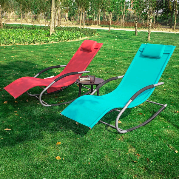 SoBuy Sdraio da giardino Poltrona a dondolo con poggiatesta e taschina Blu OGS28-HB