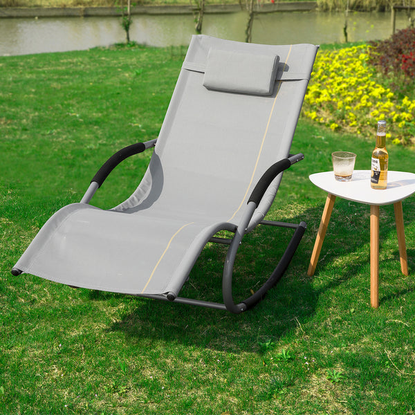 SoBuy 2 X Sdraio da giardino Poltrone a dondolo con poggiatesta e taschina Grigio OGS28-HGX2
