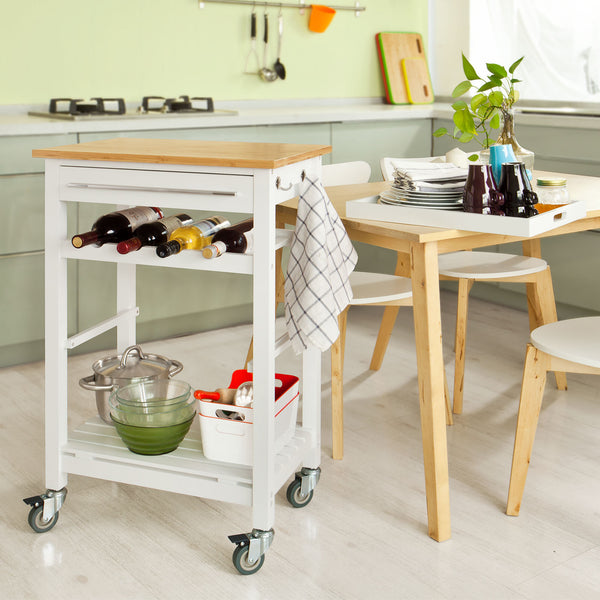 SoBuy Carrello Cucina Scaffale Cucina Mobile Cucina Bianco Con Route Fkw16-Wn