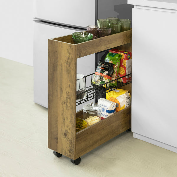 SoBuy Carrellino Salvaspazio Carrello Cucina Organizzatore Bagno Mobiletto Bagno Salvaspazio Legno BZR46-N