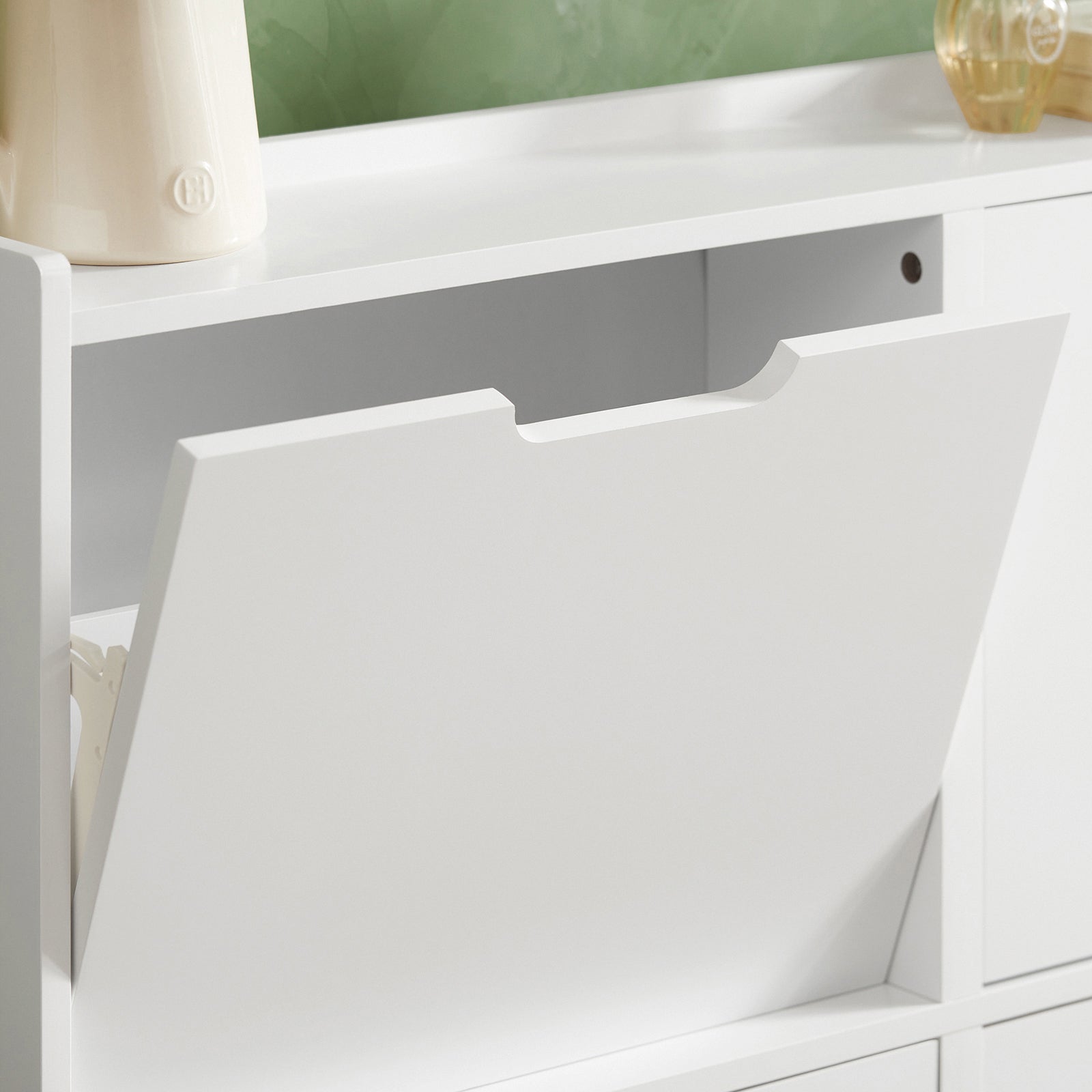 SoBuy Scarpiera con 4 scomparti, con 8 ripiani, colore: bianco, dimensioni: circa 100 x 91 x 19 cm FSR100-W