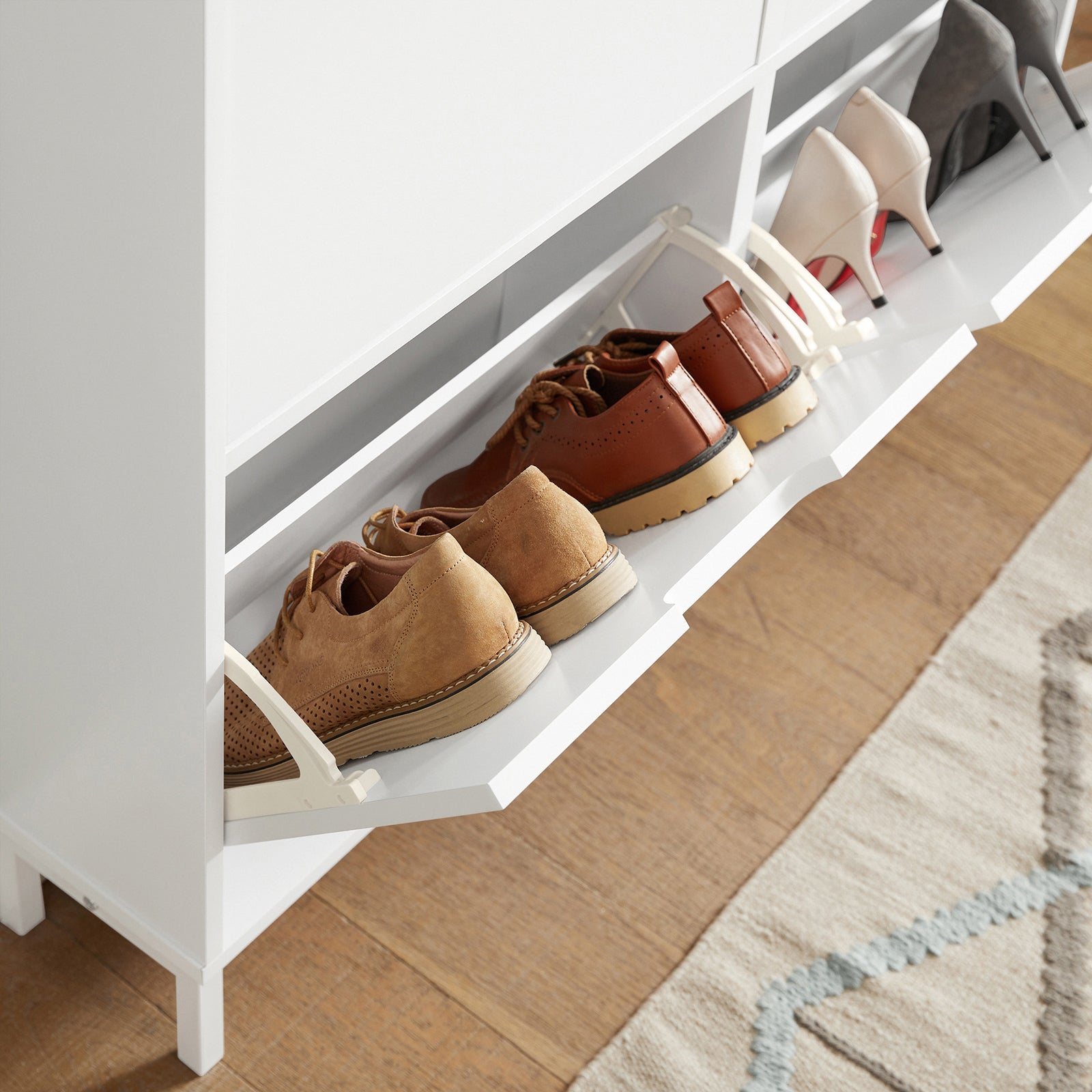 SoBuy Scarpiera con 4 scomparti, con 8 ripiani, colore: bianco, dimensioni: circa 100 x 91 x 19 cm FSR100-W