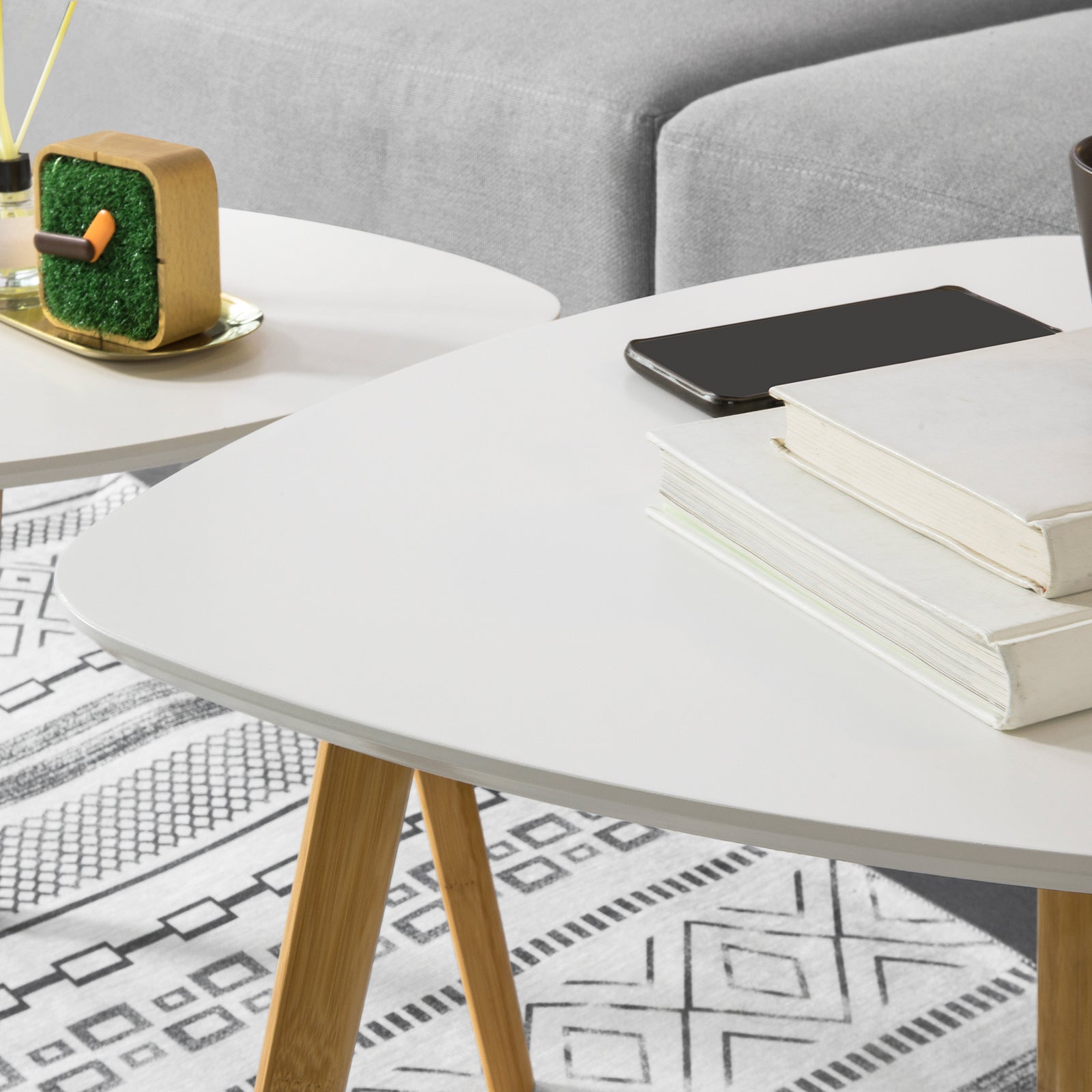 SoBuy Set di 2 Tavolini Bassi da Salotto in Legno di bamb? massello e MDF Tavolino Moderno Bianco FBT74-W