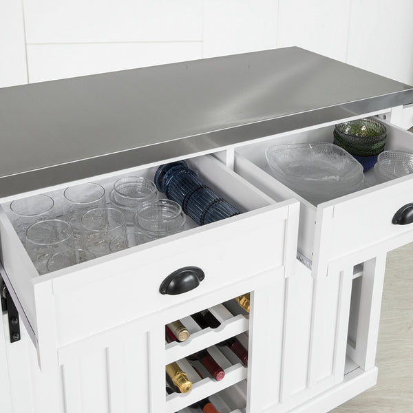 SoBuy Credenza cucina vetrina Shabby Isola cucina con ruote L116*P46*A95 cm bianco FKW94-W