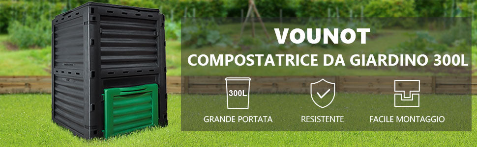 VOUNOT Compostiera Da Giardino 300L - Plastica Riciclata, Compostaggio Rapido, Assemblaggio Senza Utensili, Nero/Verde - Foto 7