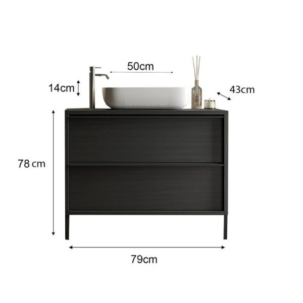 Mobile bagno nero frassinato con cassetti e lavabo appoggio incluso 79x78H cm - Nesto