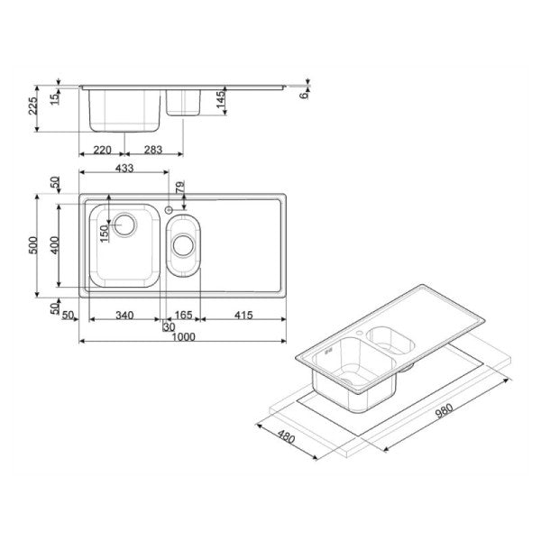 lavello moderno 2 vasche