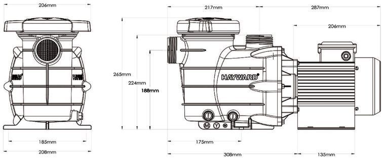 Medidas bomba Power Flo II Hayward