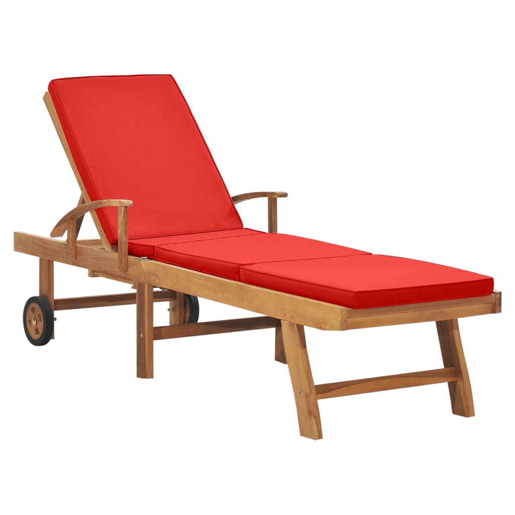 Lot de 2 bains de soleil avec coussin et tablette en bois d