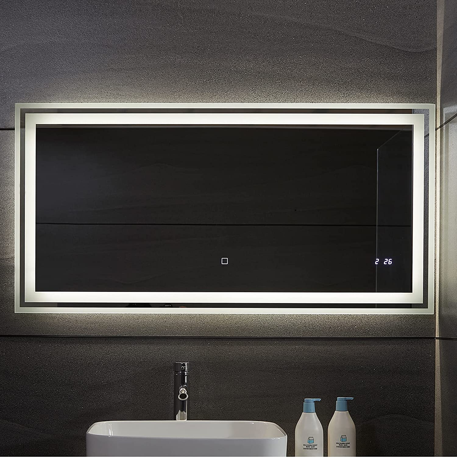 SIRHONA Anti-buée Miroir de salle de bain 900 x 700 x 35mm Bande led  réglable