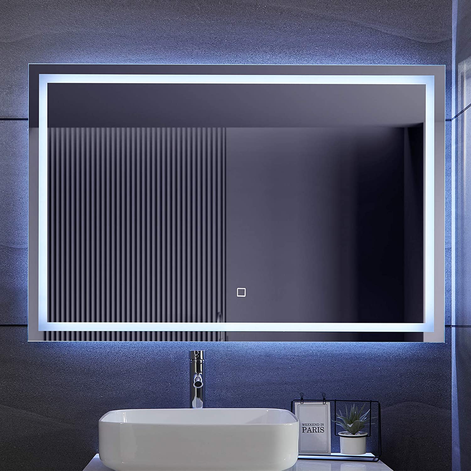 SIRHONA Miroir de Salle de Bain LED - Anti-buée avec éclairage LED - Miroir  Cosmétique Mural avec Prise - 3 températures de couleur - Commande de