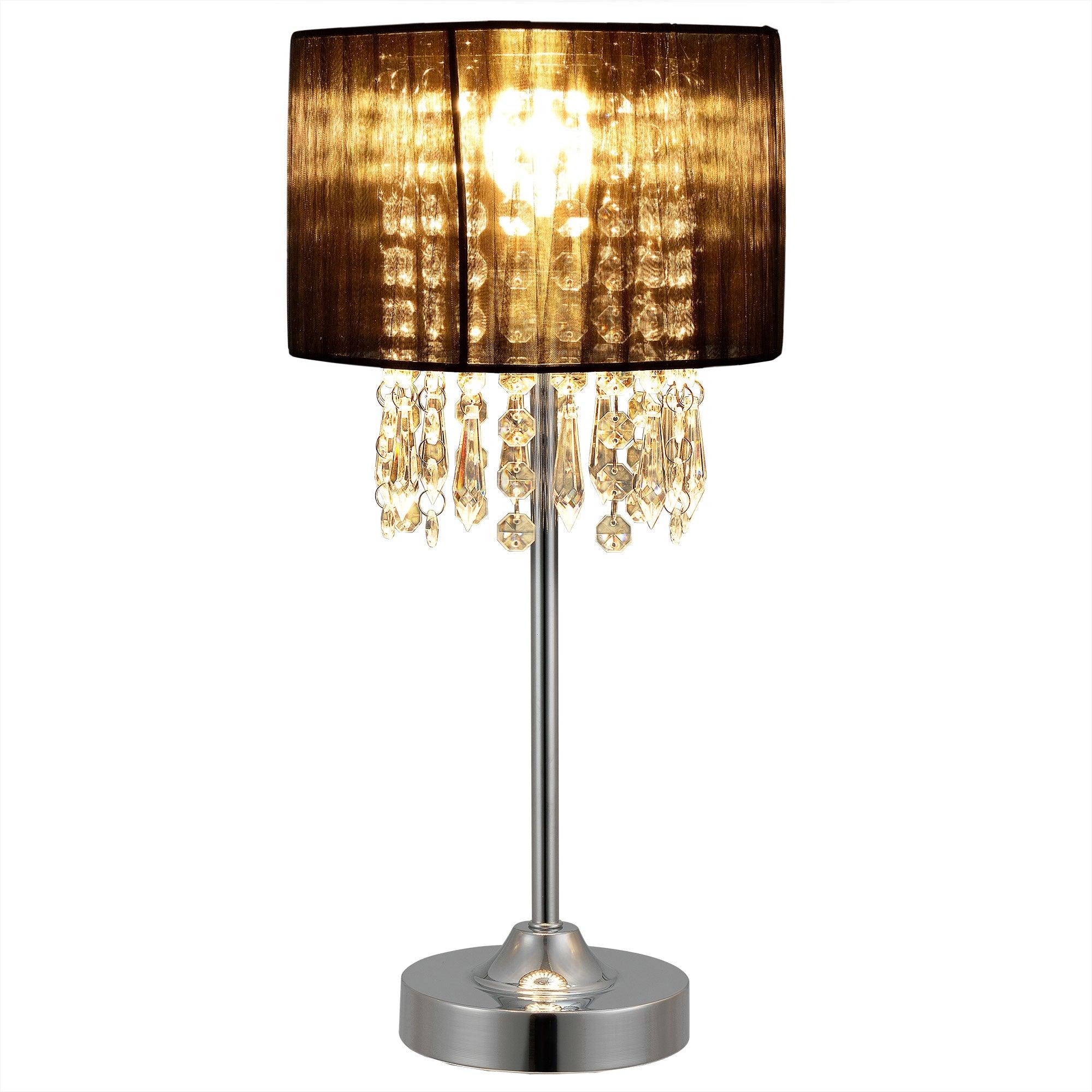 Lampe de bureau élégante lampe de table stylée liseuse avec cristaux  synthétiques E14 métal hauteur 40 cm noir