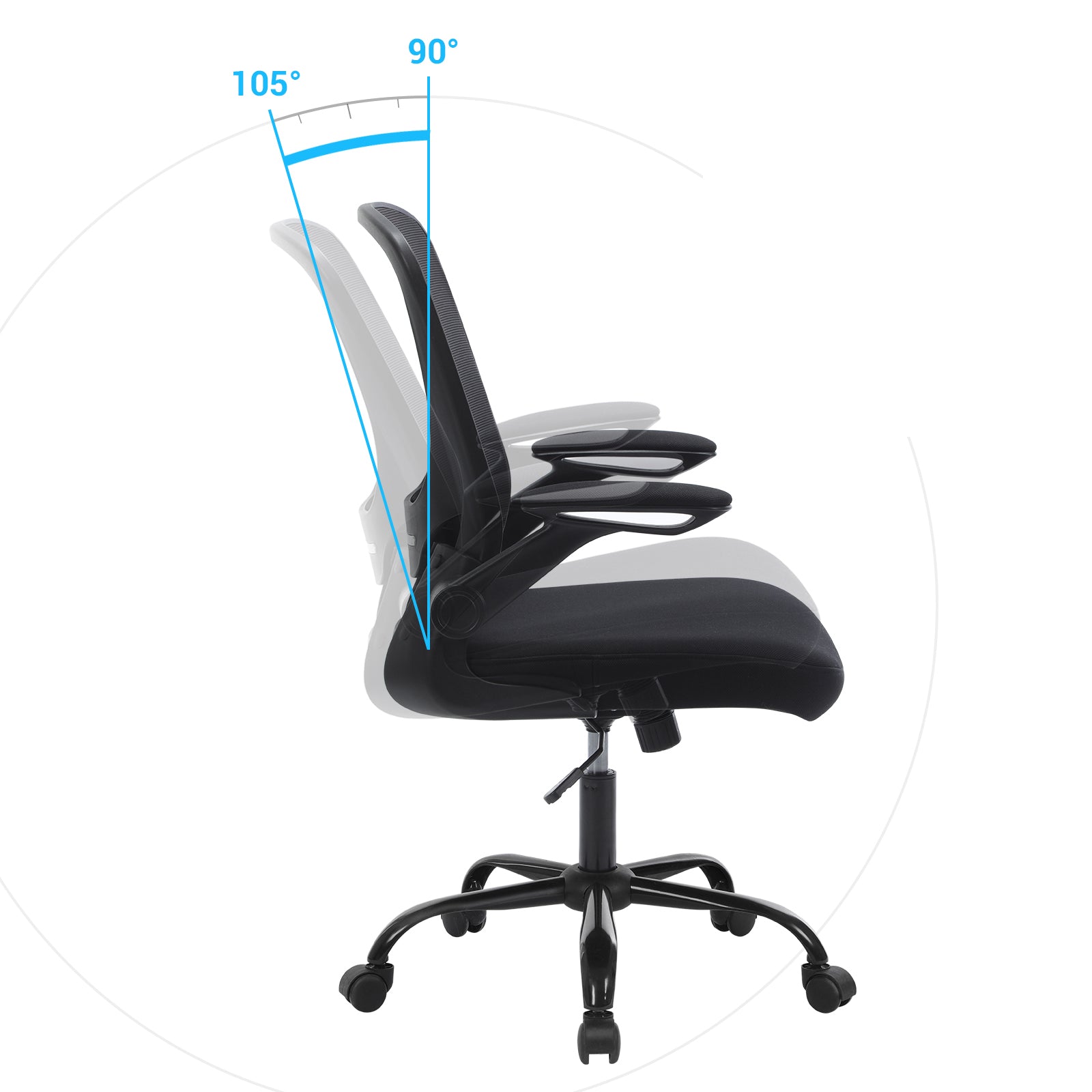 Fauteuil siège de bureau avec accoudoir rabattable chaise de bureau en  toile siège pivotant à 360° support lombaire réglable gain de place noir