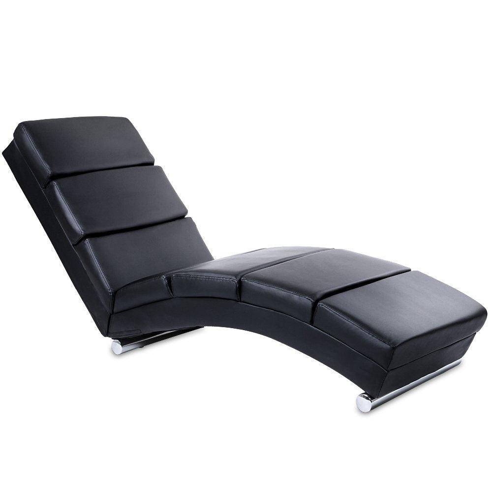 Chaise longue transat fauteuil de relaxation en simili cuir noir  Noir