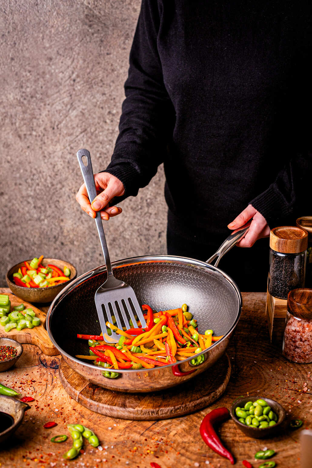 Sartén wok profesional de 30 cm para inducción, yezey, sartén de acero, juego de sartenes, sartén con tapa, sartén de acero inoxidable para inducción, lavavajillas