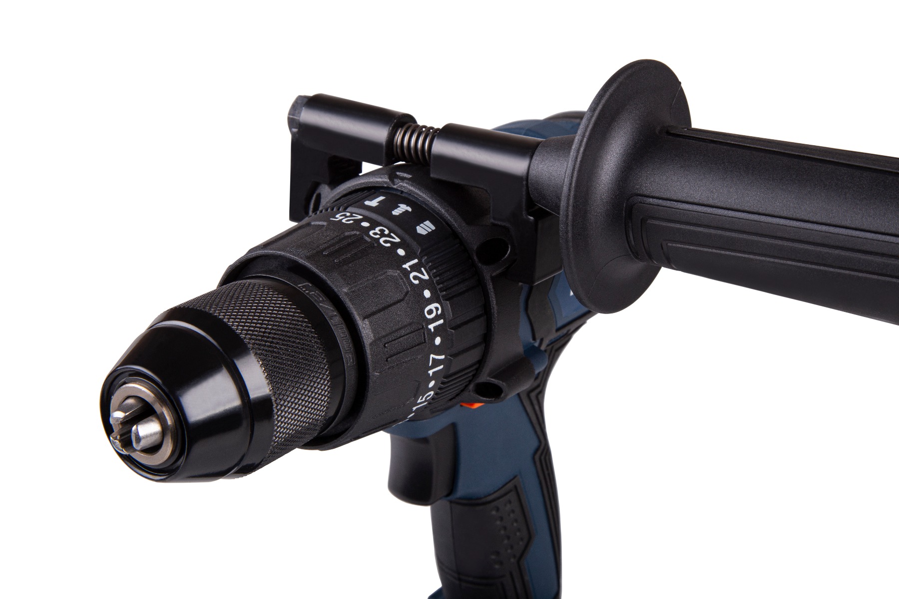 FERM CDM1138Trapano avvitatore con percussione 20V - 3 funzioni: foratura, trapano a percussione e avvitatura. Brushless. Include 2 batterie 2.0Ah, caricabatterie, maniglia laterale e 2 punte