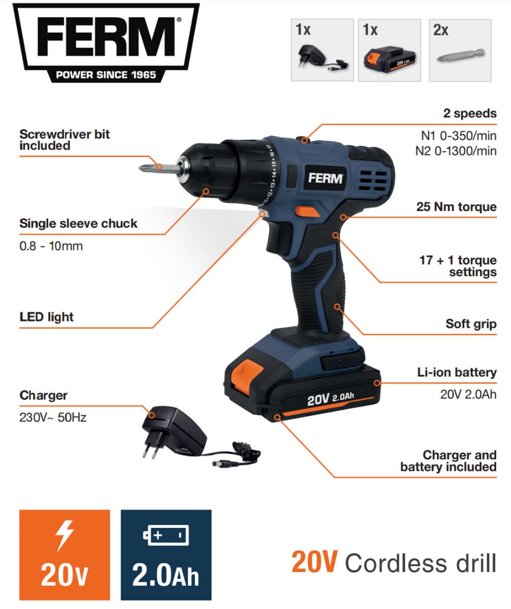 Batterie Rechargeable Ferm-Ax Power 20V 2.0Ah - Pour Outillage électroportatif