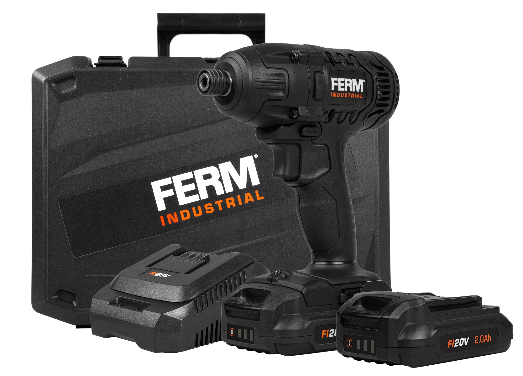 FERM CDM1142P Trapano avvitatore a impulsi a batteria FI20V. Coppia 150 Nm. Include 2 batterie 2.0Ah, caricabatterie rapido, 2 punte e custodia