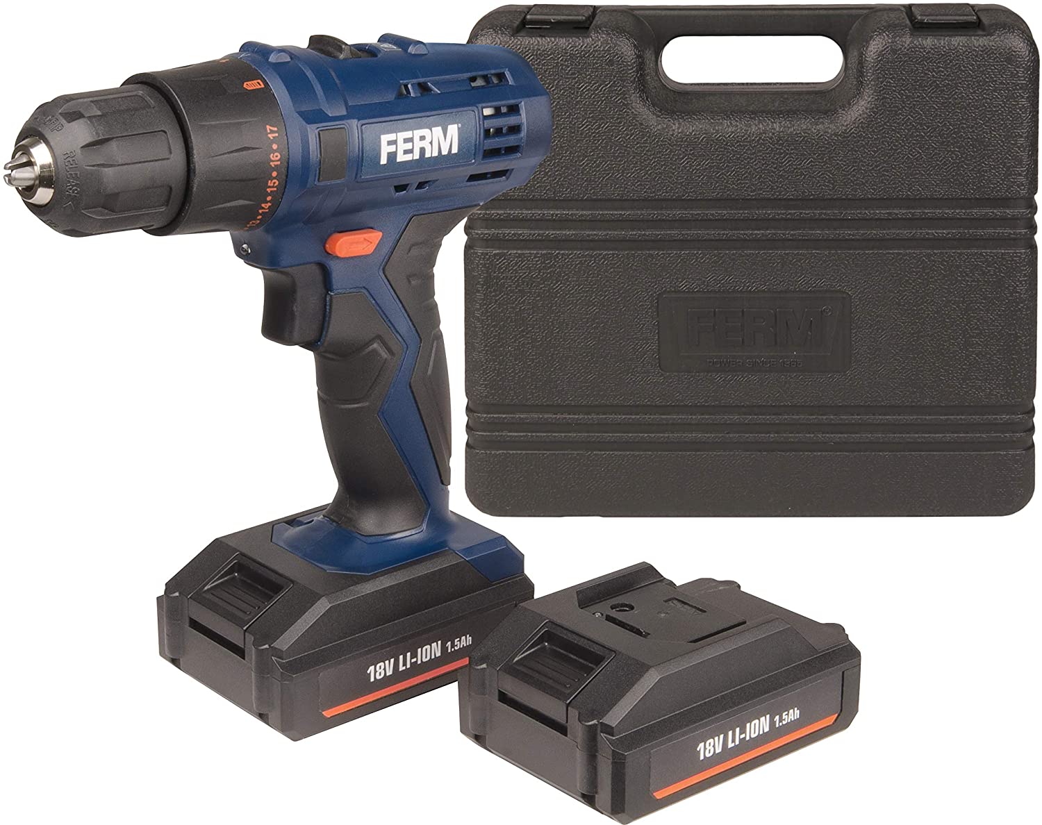 FERM CDM1120 Trapano avvitatore a batteria da 18V. Include 2 batterie 1.5Ah