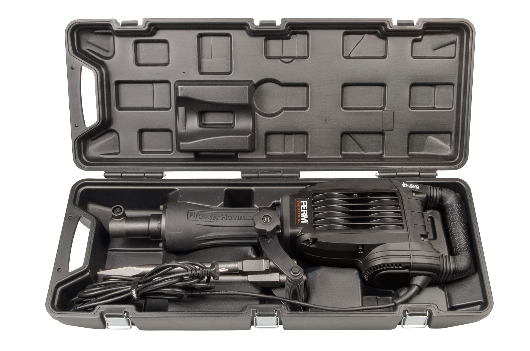 FERM HDM1042P Martello demolitore professionale 1500Mandrino SDS-Hex: 30 mm - Incl. robusta valigetta con ruote di trasporto, scalpello a punta e scalpello piatto