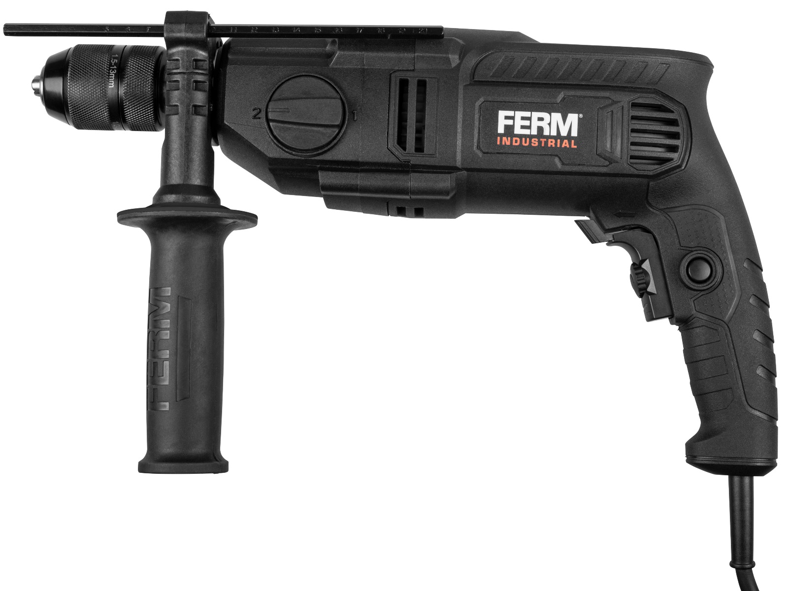 FERM PDM1061P_K Trapano a percussione 1100W - Ø13MM - Mandrino autoserrante in metallo - Incl. Cavo in gomma da 3 metri