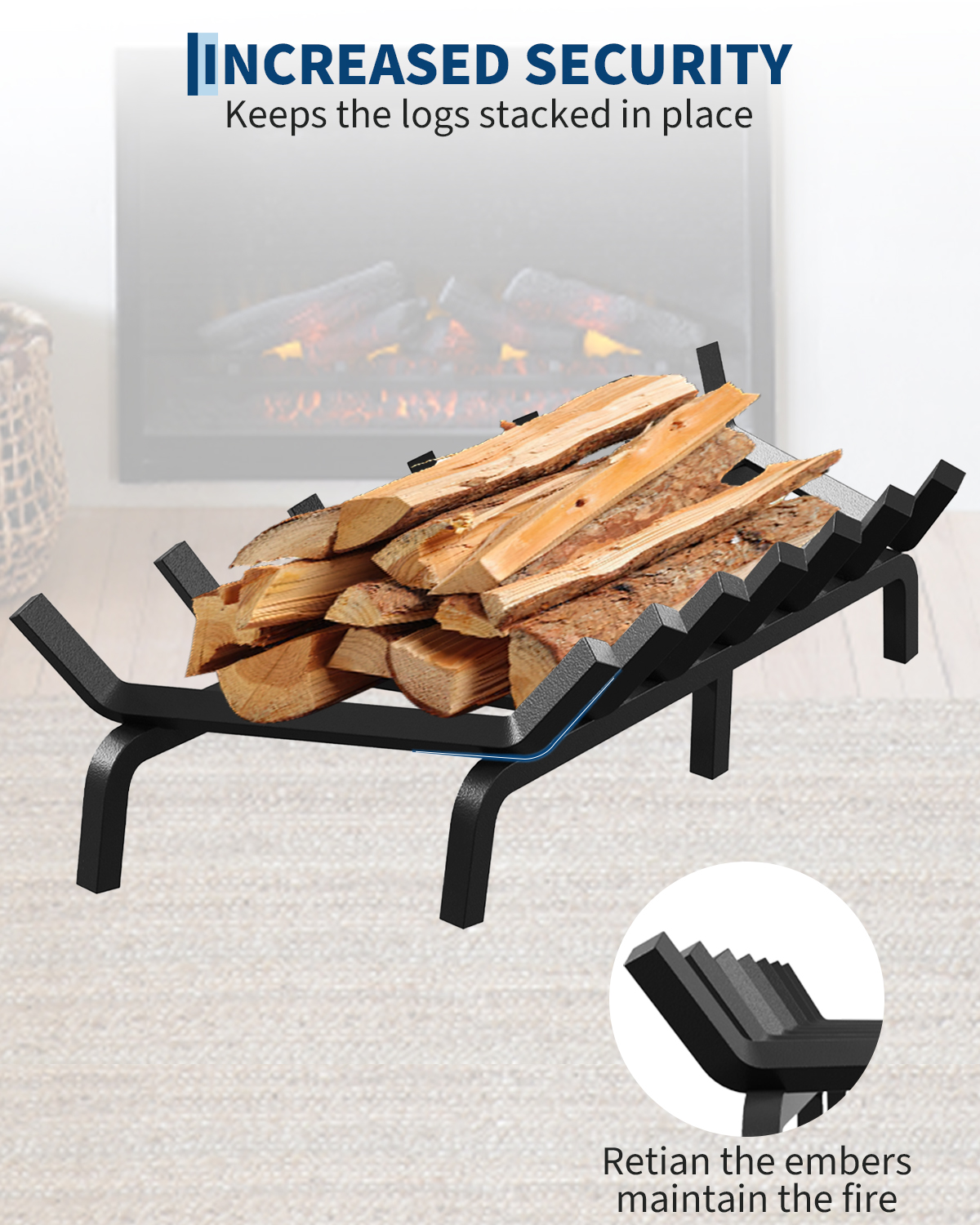 Grille de cheminée en acier massif 30 pouces (76 cm) – 7 barres – vue 1