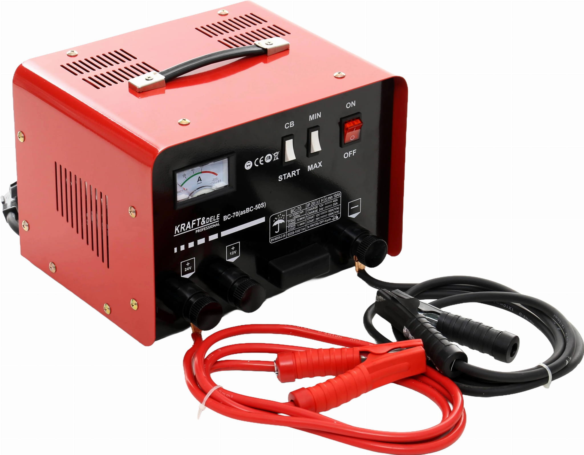 Cargador de baterías de 180 A 12/24 V con arrancador y carcasa sólida | Kraft&Dele