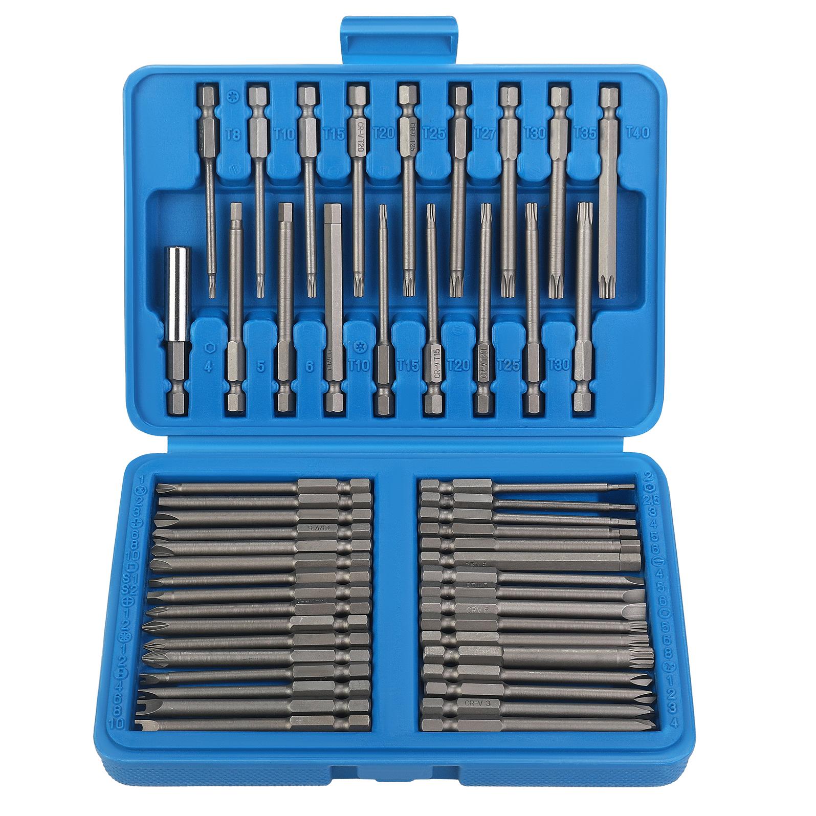 Set di punte a impatto lunghe 75 mm con portapunte, 50 pezzi.