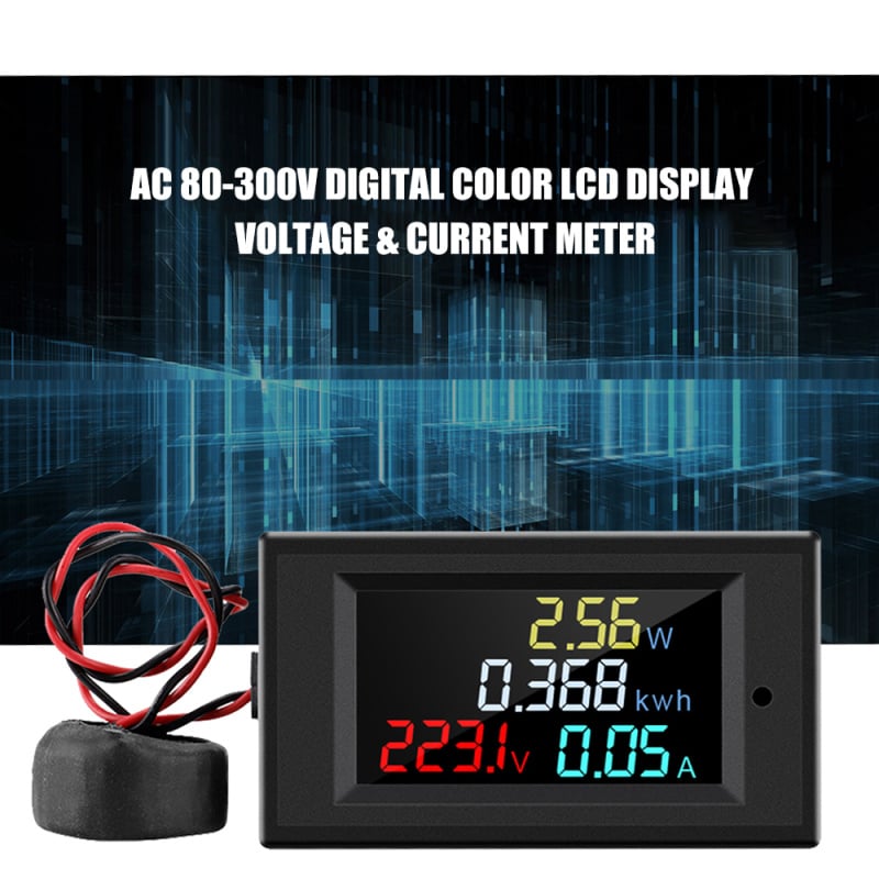 Ampèremètre de Voltmètre, AC 100~300V 0-50A Multifonction Voltmètre  Affichage Numérique à LED avec Transformateur(Rouge Bleu)