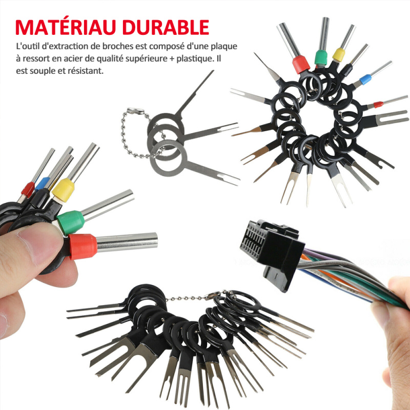 Kit d'outils de retrait de borne 60pcs, outils de retrait de réparation d' extracteur de bornes de broches pour connecteurs à sertir de câblage  électrique d'extracteur de broche de voiture 