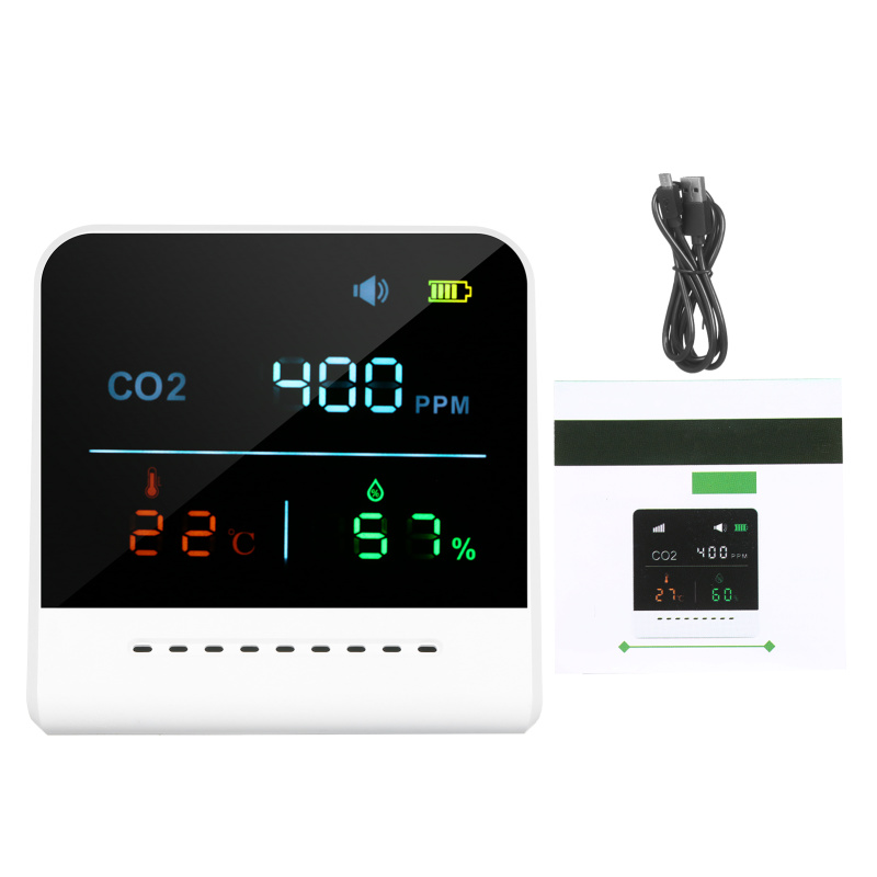 Noir détecteur de température et dhumidité relative plage de 0 ~ 9999 ppm alarme de CO2 avec écran tactile LCD détecteur de dioxyde de carbone intérieur TTLIFE Moniteur de qualité de lair 