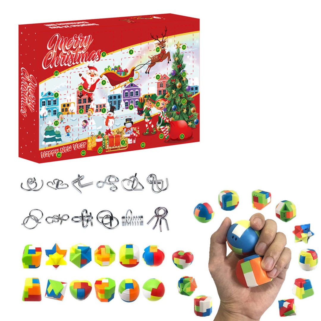 Kids 24Pcs Brain Teaser Puzzles Toys Advent Calendar Christmas Countdown Calendar Gift Box Style 1, , hi-res