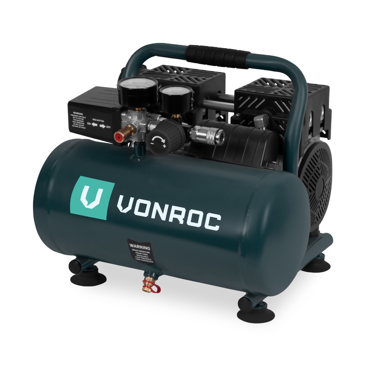 VONROC CR504AC_GREY Compressore d'aria silenzioso - 57,5dB | 6 Lt - Senza olio - 750W – Antracite