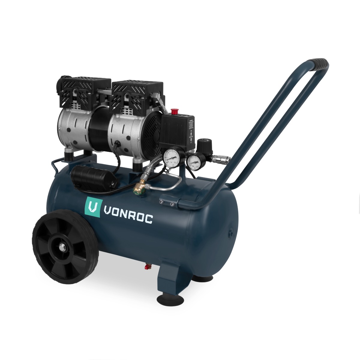 VONROC CR506AC_GREY Compressore d'aria 57,5Db  | 24 LT - Senza olio - 750W – Antracite