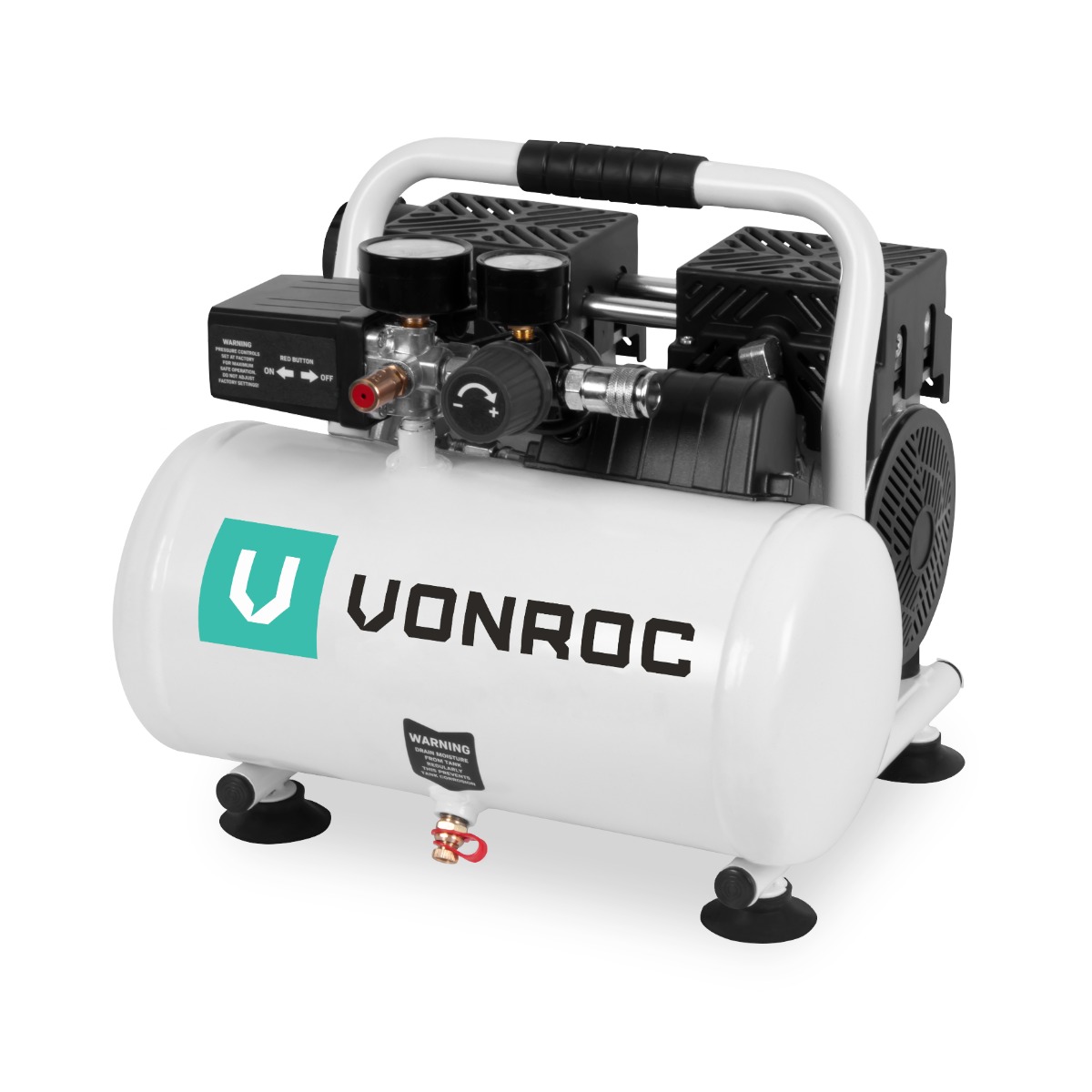 VONROC CR504AC_WHITE Compressore d'aria silenzioso - 57,5dB | 6 Lt - Senza olio - 750W – Bianco