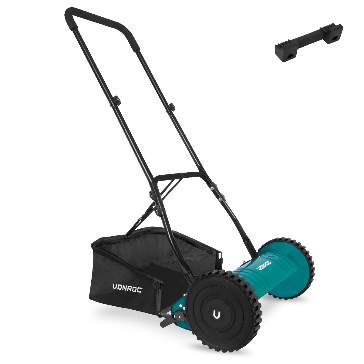 VONROC LM508XXC Tosaerba manuale / tagliaerba a spinta - 400 mm - 4 altezze di taglio regolabili | incluso supporto a parete