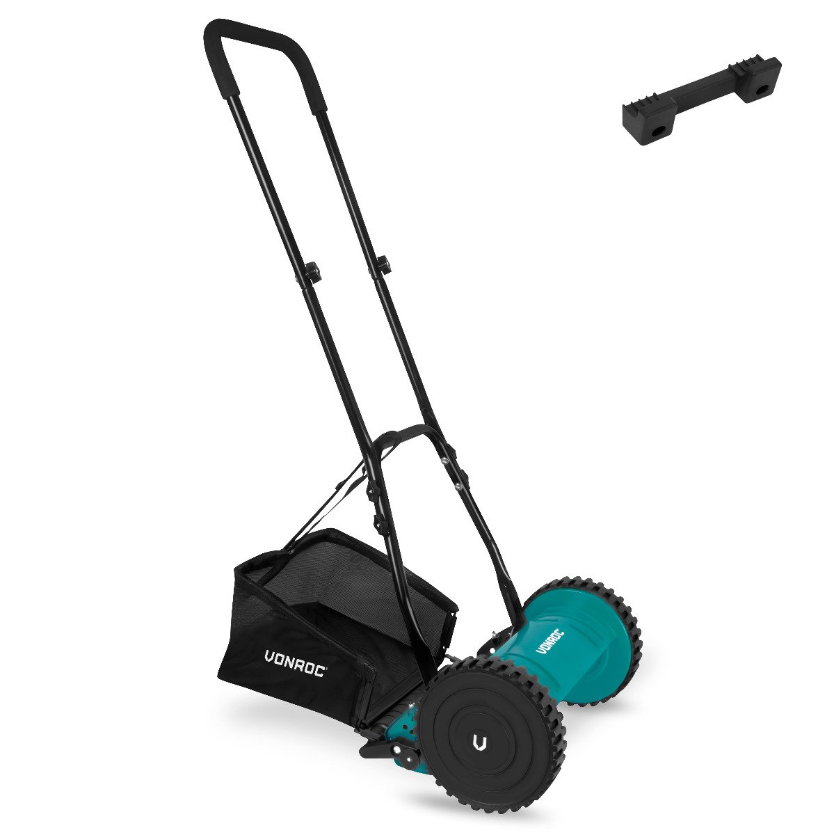VONROC LM507XXC Tosaerba manuale / tagliaerba a spinta - 300 mm - 4 altezze di taglio regolabili | incluso supporto a parete