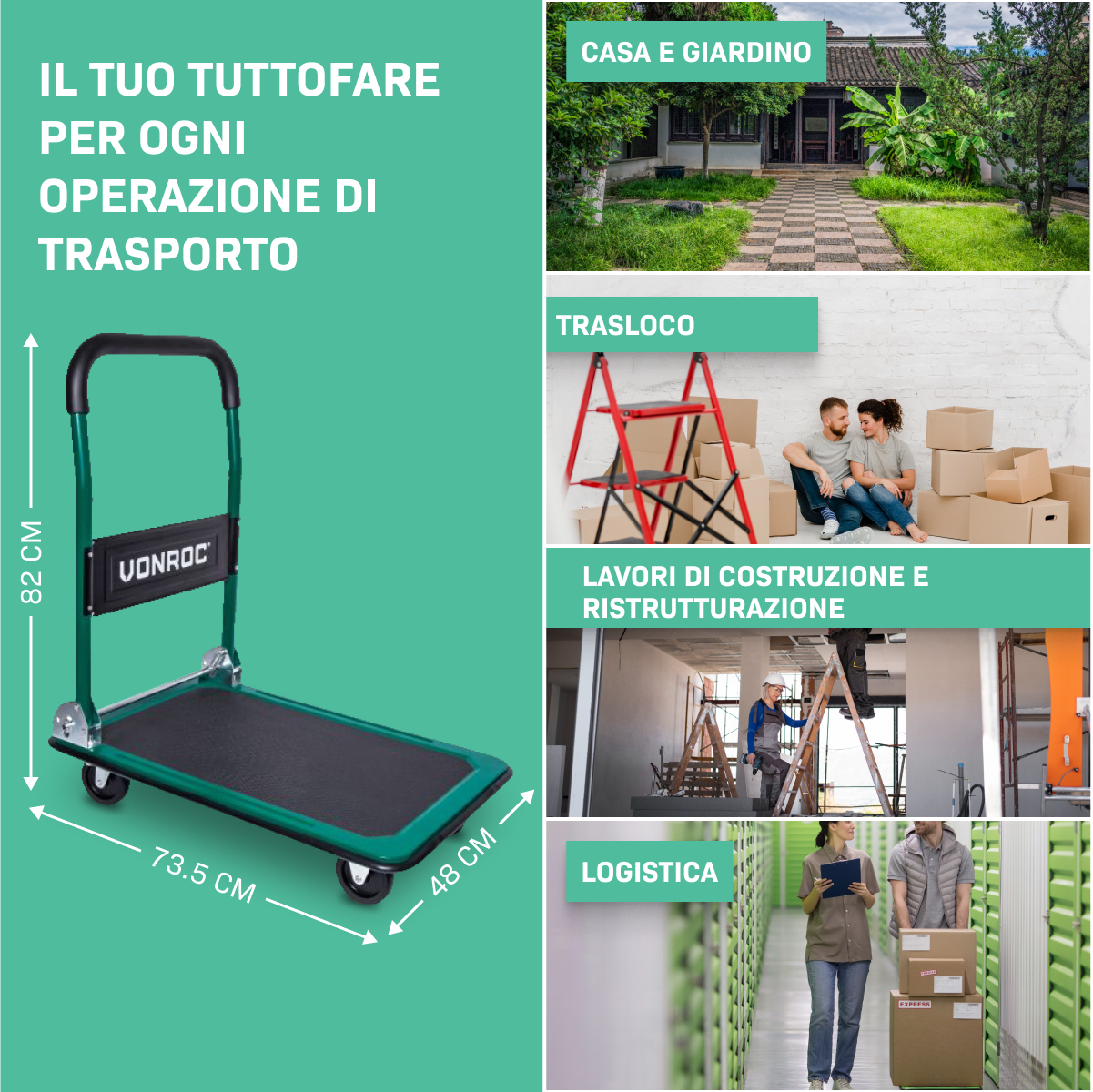 VONROC TT502XX Carrello portapacchi da trasporto pieghevole.