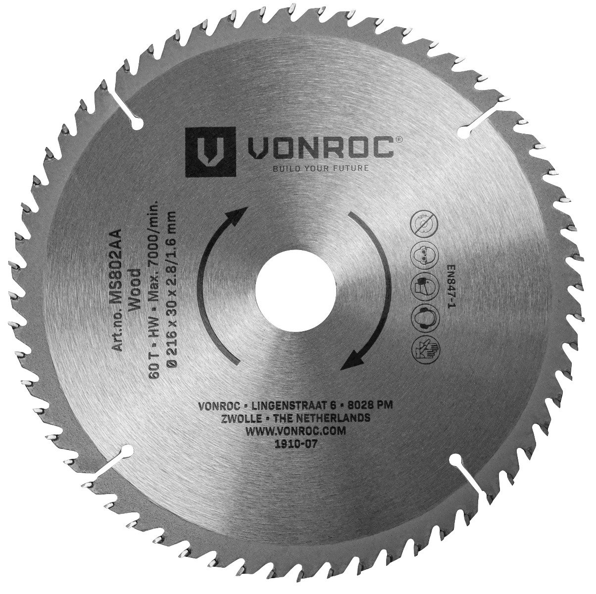 VONROC MS802AA Lama universale 216x30mm per troncatrice e sega da tavolo - 60 denti