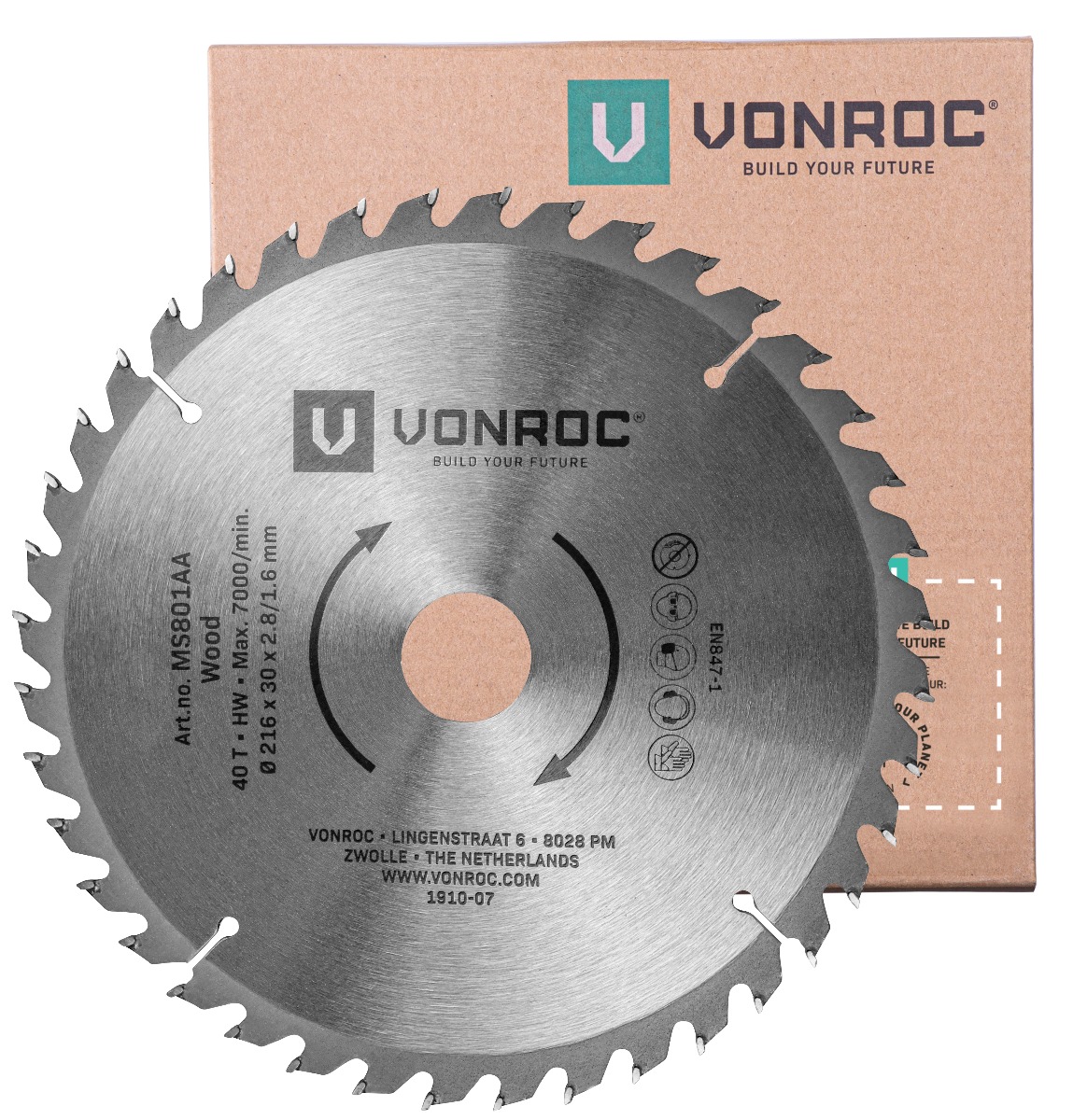 VONROC MS801AA Lama universale 216x30mm per troncatrice e sega da tavolo - 40 denti