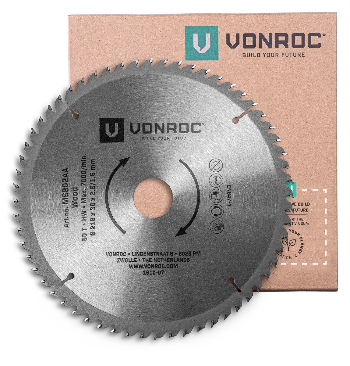VONROC MS802AA Lama universale 216x30mm per troncatrice e sega da tavolo - 60 denti