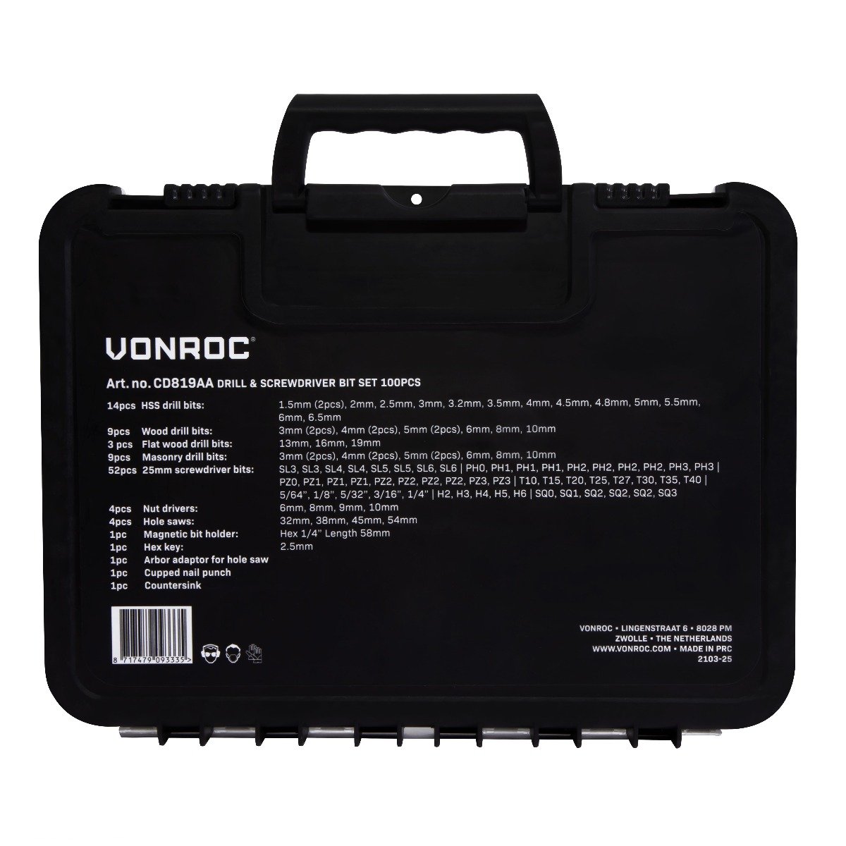 VONROC CD819AA Set di punte di cacciavite, per trapano e seghe a tazza 100 pz