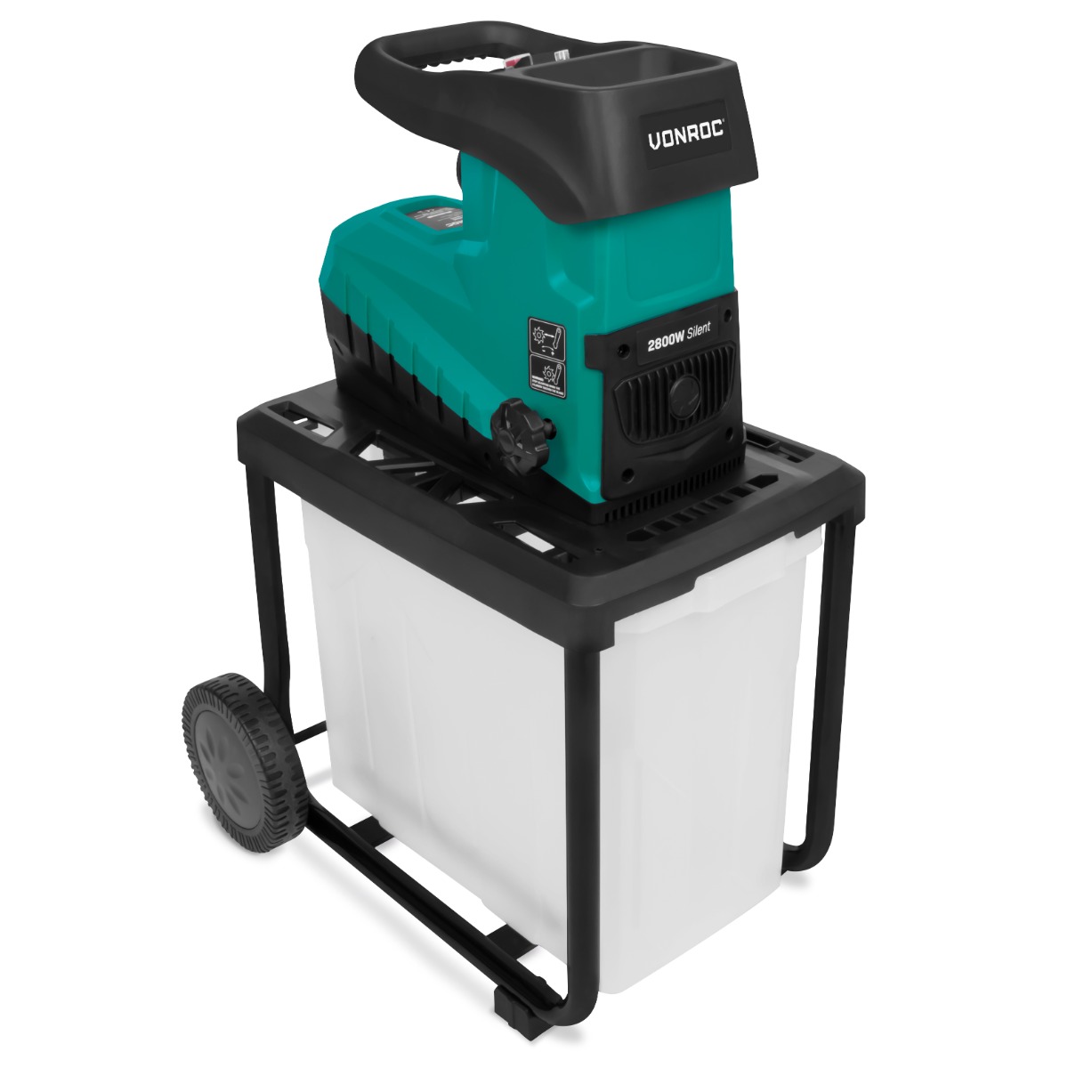 VONROC GS503AC Cippatrice legno - Trituratore da giardino - 2800W - Motore silenzioso | Con contenitore di raccolta da 60L