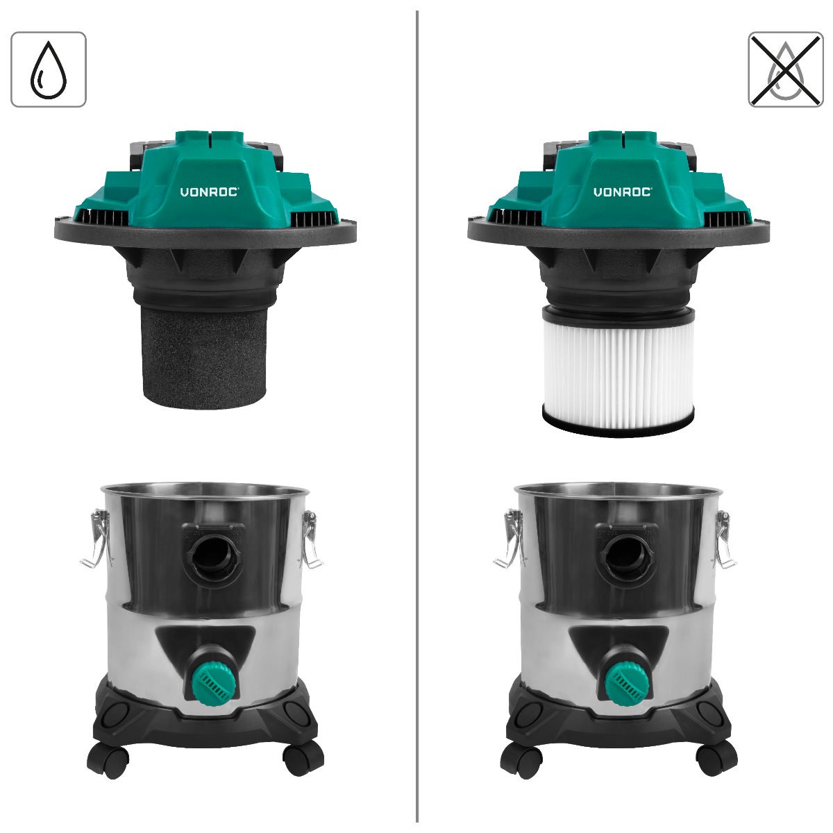 VONROC VC506AC Aspiratore a umido e a secco multiuso 1400W